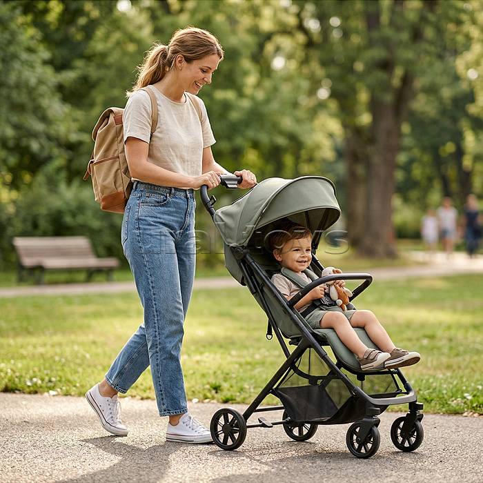 Детская прогулочная коляска-трость Prammy, зеленый