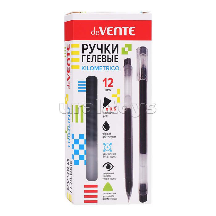 Ручка гелевая "Triolino. Kilometrico" d=0,5 мм, увеличенный объём чернил, длина 1000 м, трёхгранный прозрачный корпус, одноразовая, черная