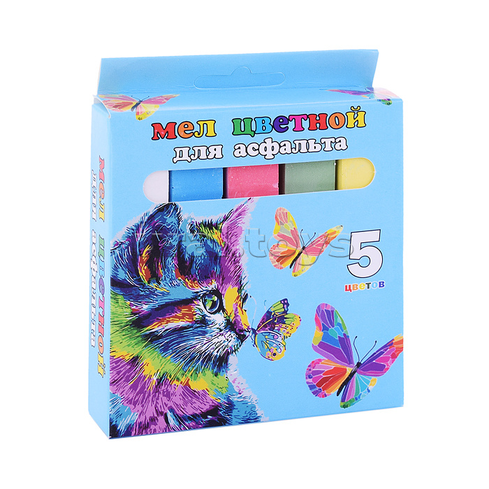 Мел цветной "Кот и бабочки" для асфальта, 5 шт. в картонной упаковке