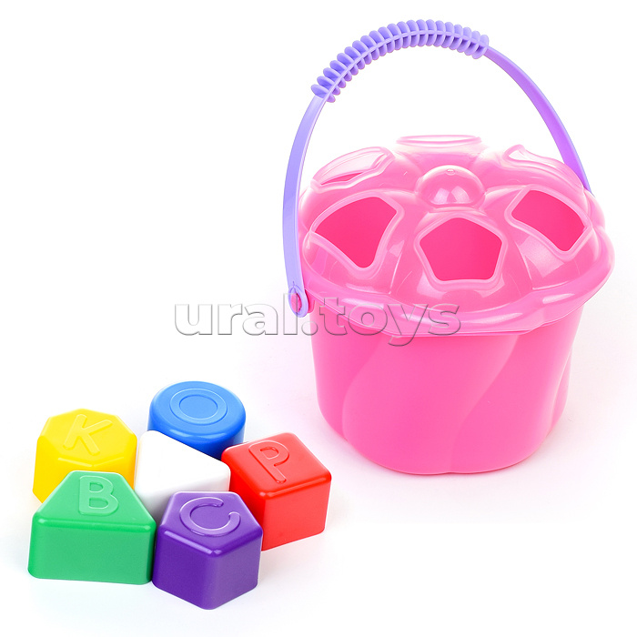 Игрушка развивающая "Ведро Сюрприз" (6 элементов) (розовый) (в сеточке)