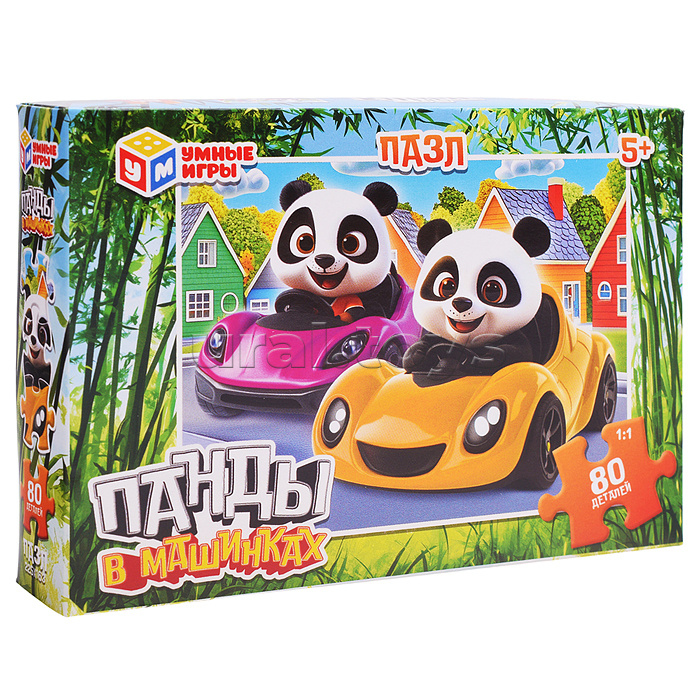 Пазлы 80 "Панды в машинках"