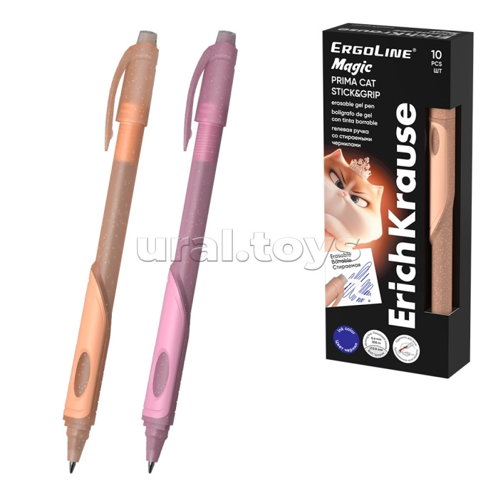 Ручка гелевая сo стираемыми чернилами ErgoLine Magic Stick&Grip Prima Cat 0.5, цвет чернил синий (в коробке по 10 шт.)