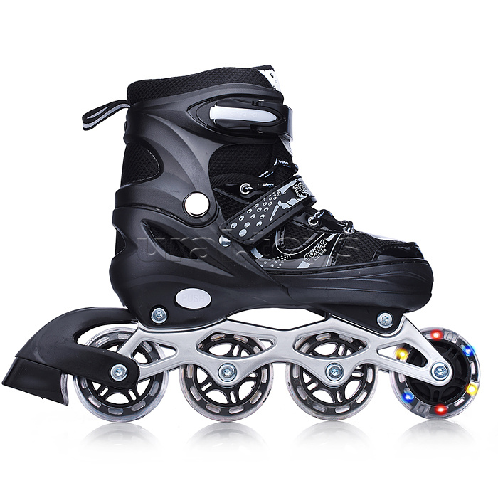 Ролики детские, размер M, черные (со шлемом и защитным снаряжением)