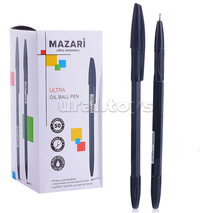 Ручка шариковая ULTRA, черная, чернила на масляной основе, игольчатый пиш.узел 1.0мм, корпус пластиковый цветной, сменный стержень 140мм, картонная упаковка