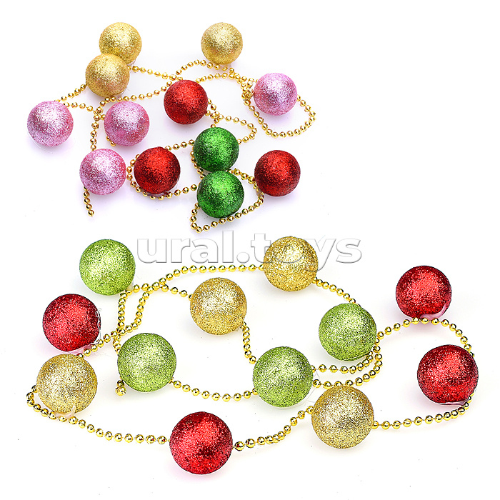 Новогоднее украшение "Бусы шары" цветные, 100см, в пакете