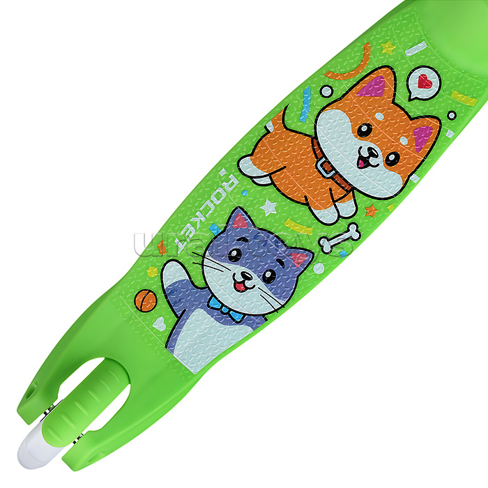 Самокат трёхколёсный ROCKET колёса световые PU, цвет салатовый