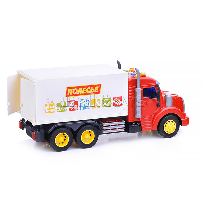 Автомобиль-фургон "Профи" инерционный (со светом и звуком) (красно-белый) (в коробке)