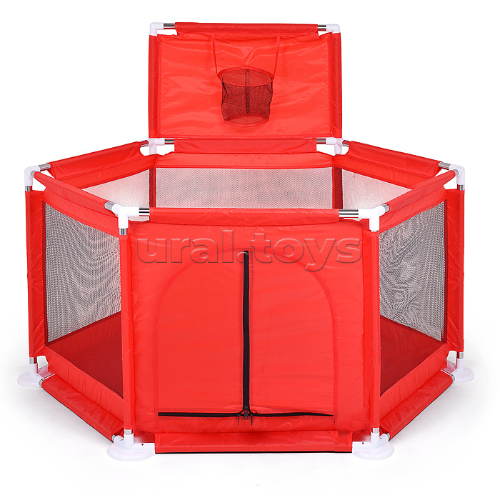 Манеж детский шестигранный с баскетбольным кольцом (113*130*65) цвет красный