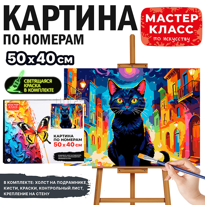 Картина по номерам "Чёрный кот" 50*40 см