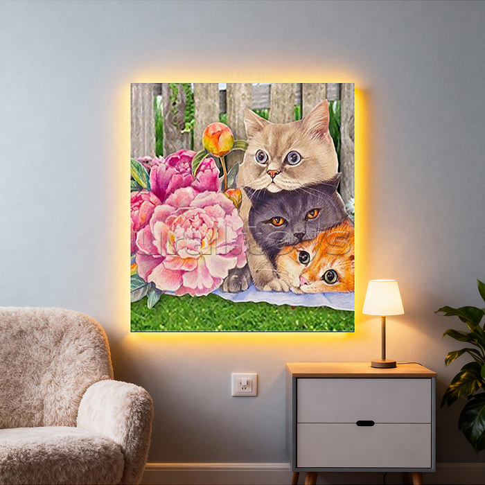 Мозаика алмазная "Дружба кошачья" (с гирляндой) 20*20см.