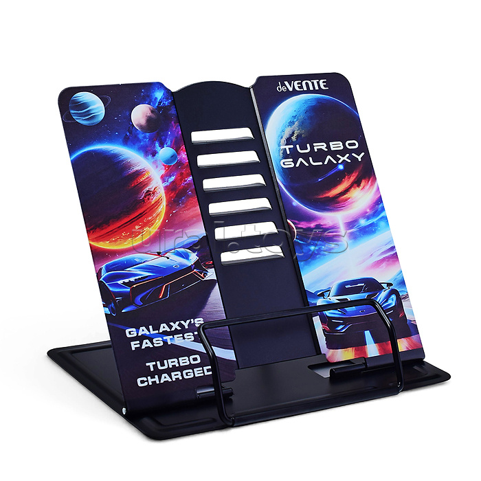 Подставка для учебников и книг "Turbo Galaxy" 20x19 см, металлическая окрашенная, вес 430 г, с противоскользящими ножками, с полноцветным рисунком, в пластиковом пакете с европодвесом