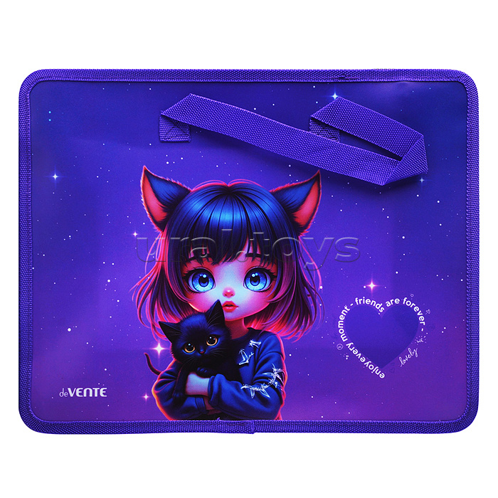 Папка для тетрадей, ИЗО и технологии "Friends Forever" A4 (33,5x26x10 см) с текстильным расширением 10 см, на молнии сверху, пластик 400 мкм, текстильные ручки, в пластиковом пакете