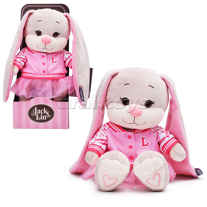 Зайка Лин в розовом бомбере с юбочкой, 20 см