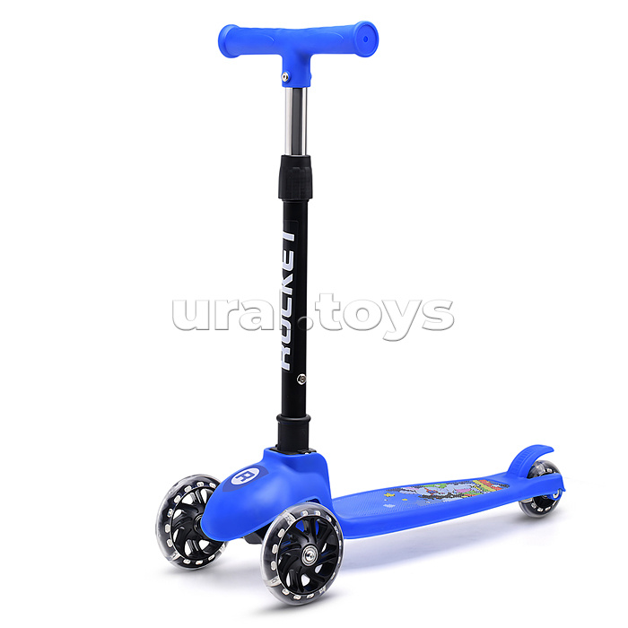 Самокат трёхколёсный ROCKET колёса PU, цвет синий
