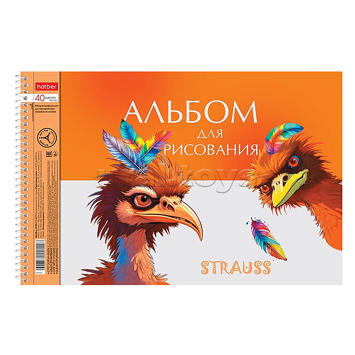 Альбом для рисования 40л А4ф перфорация на отрыв на спирали 4 диз.в блоке "Модные страусы"
