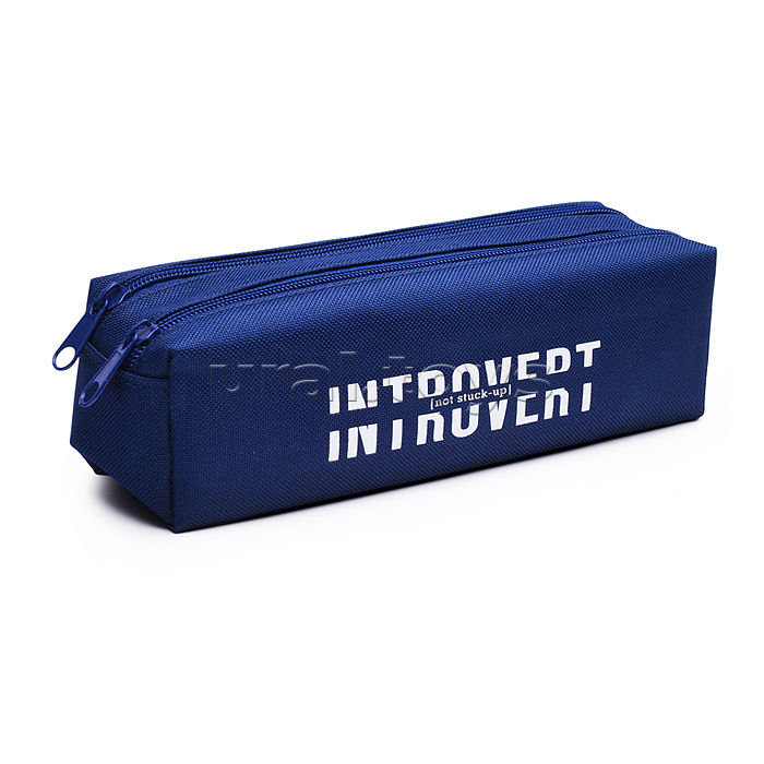 Пенал "Introvert" 21x6x6 см, плотный износостойкий полиэстер с водоотталкивающей пропиткой, 2 отделения на молнии, прямоугольный для 40 предметов, темно-синий