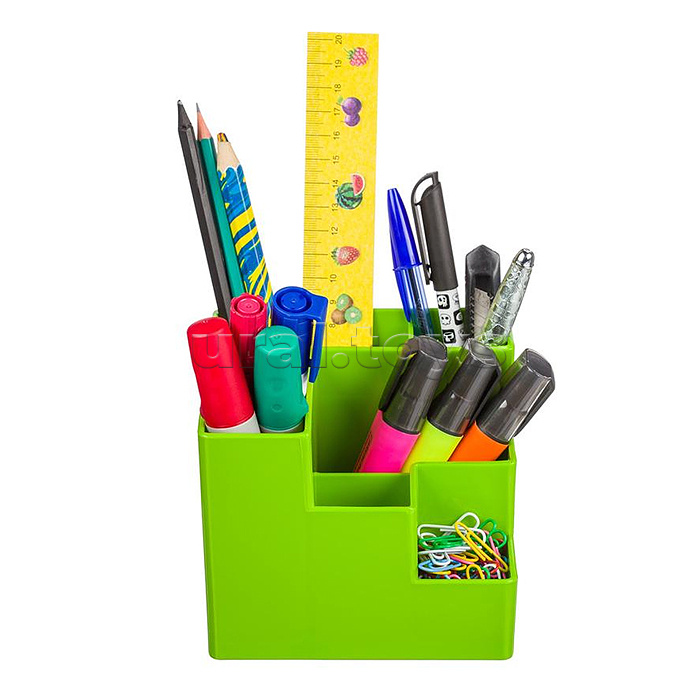 Подставка для канцелярских принадлежностей 12,2x12,2x10 см, 6 секций, непрозрачная зеленая