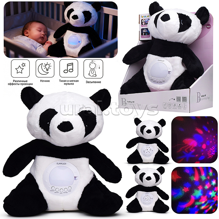 Медведь "Плюшевая панда" свет, звук, в коробке