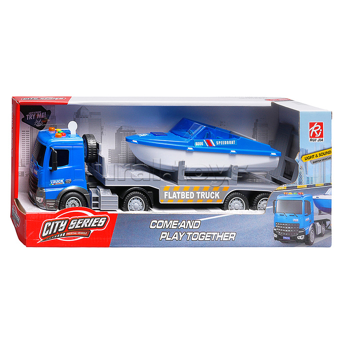 Машина "Эвакуатор" с лодкой (свет, звук) в коробке