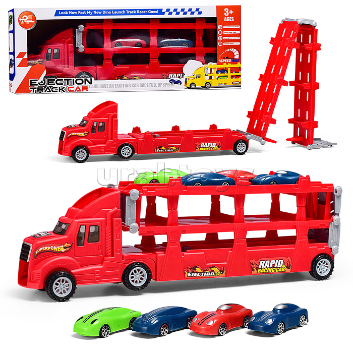 Машина "Автовоз" (цвет красный) 4 машины в комплекте, в коробке