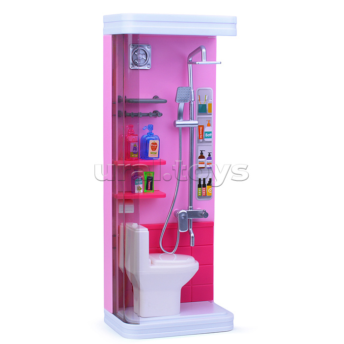 Набор мебели для кукол "Туалетная комната-1" (унитаз, душ, стиральная машина) с аксессуарами, на батарейках, в коробке