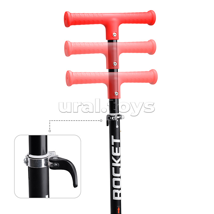 Самокат трёхколёсный ROCKET колёса PU, цвет красный