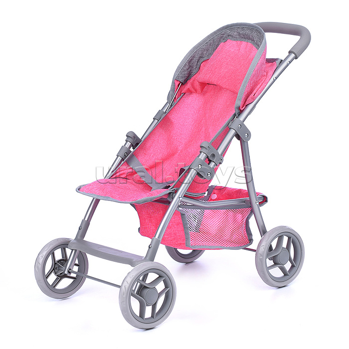Коляска для кукол металлическая, складная, прогулочная, с тентом, с корзиной, цвет розовый в пакете