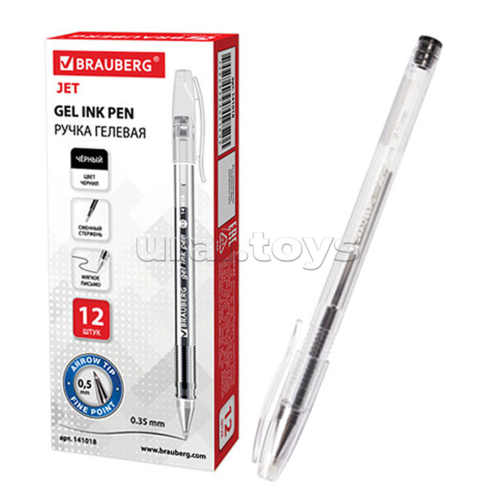Ручка гелевая "Jet" черная корпус прозрачный, узел 0,5 мм, линия письма 0,35 мм