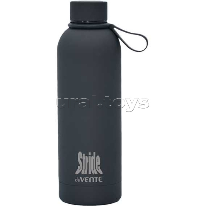 Бутылка-термос "Stride Midnight Black" 500 мл, 22x7,2 см, 8-12 часов, нержавеющая сталь, с силиконовой ручкой, герметичная крышка, софт-тач покрытие, матовая, черная