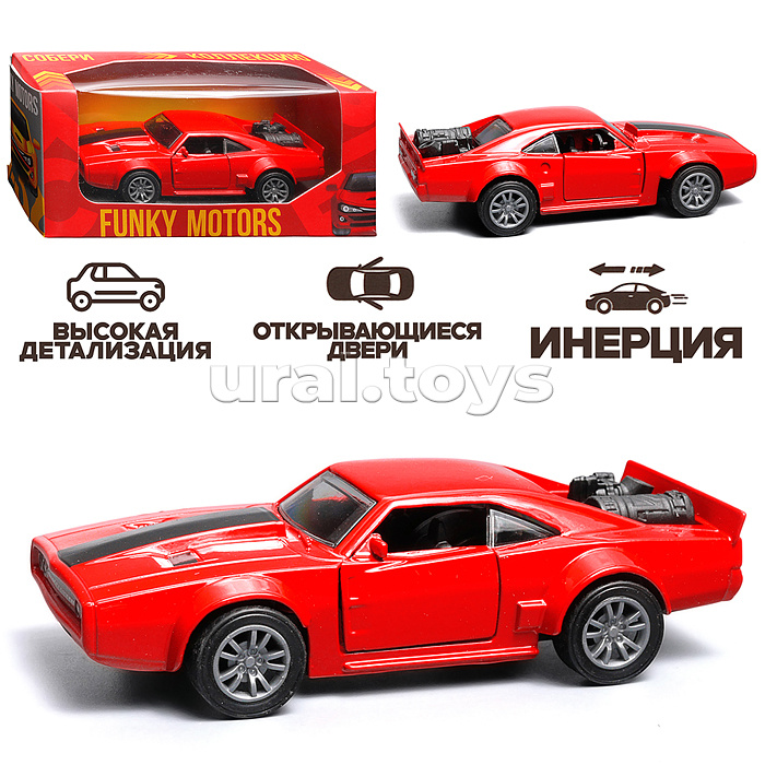 Красная с чёрной полосой инерционная машинка die-cast , 1:32