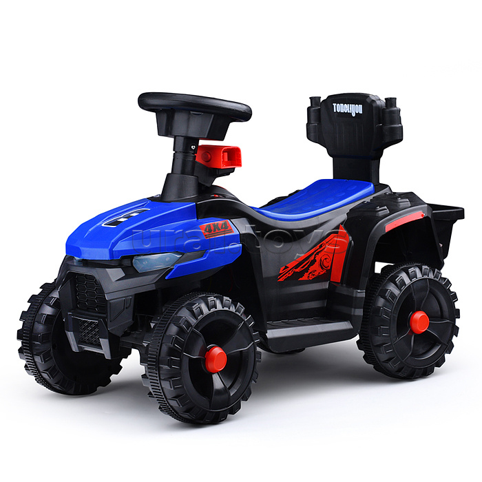 Квадроцикл "Муви" с родительской ручкой, на аккумуляторе 6,5V. синий