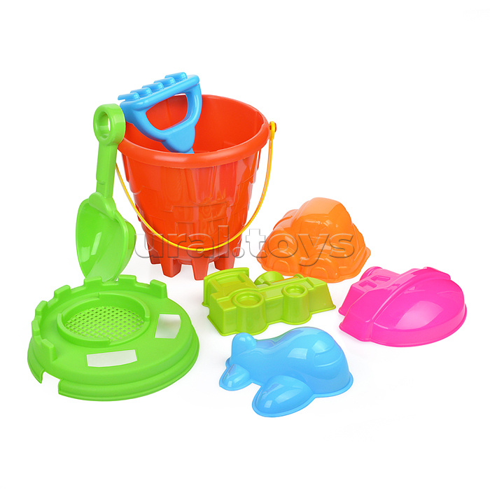 Набор песочный №9 (ведро+лопатка+грабли+фомочки транспорт 4 шт.)