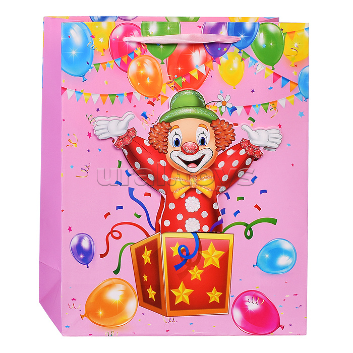 Пакет подарочный "Радостный клоун" 26x10x32 см, 3D