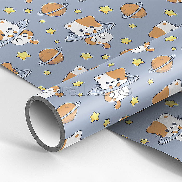 Упаковочная бумага глянц. 70*100см, "Space kitten", 80г/м2 Упаковочная бумага глянц. 70*100см, "Space kitten", 80г/м2