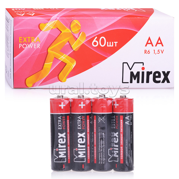 Батарея солевая Mirex R6 / AA 1,5V, в упаковке 60 шт