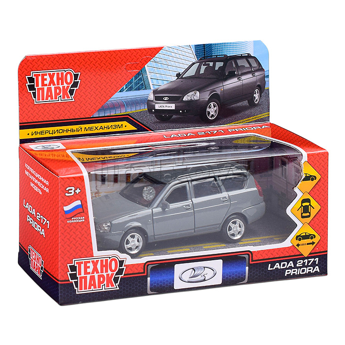Машина металл LADA PRIORA длина 12 см, двери,багаж,инерц,темно-серый, в кор.