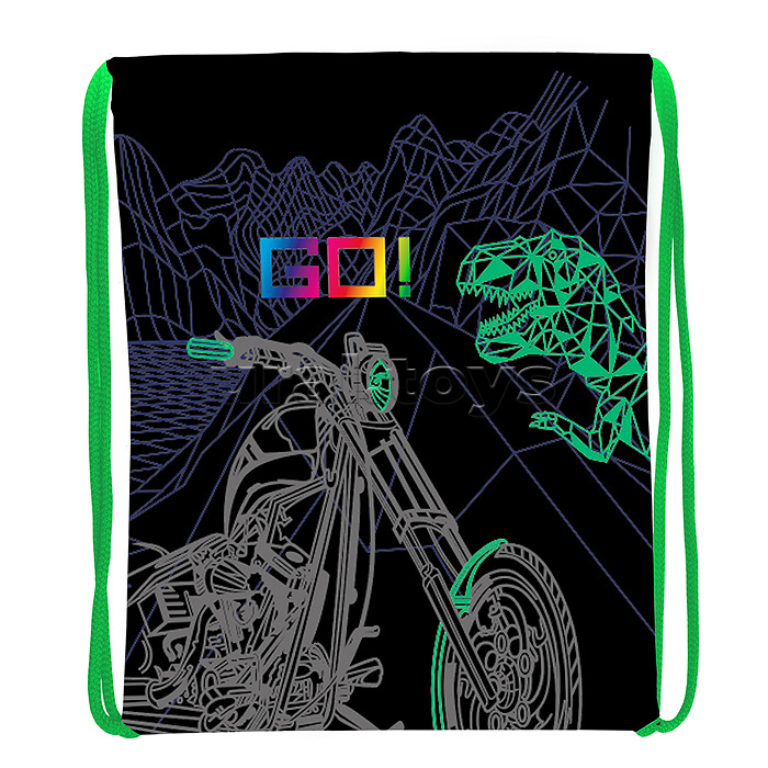 Мешок для обуви "Go Dino" 1 отделение, 370х470мм, петля для подвеса, полиэстер, 210 ден