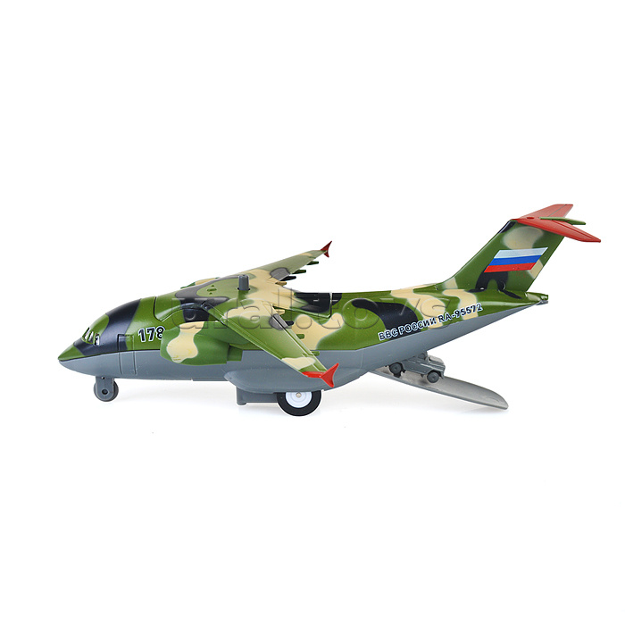 Модель металл Самолет Военно-Транспортный (свет-звук  20 см, люк, камуф) в коробке