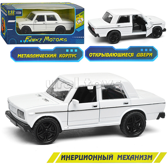 Белая инерционная машинка, квадратные фары, die-cast, 1:32, открывающиеся двери