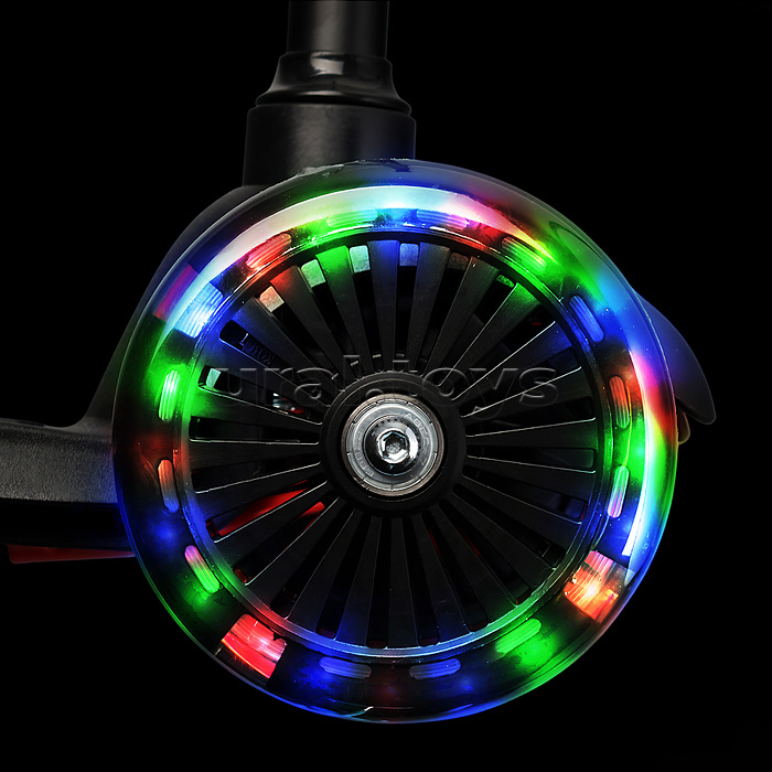 Самокат 3-х колесный ROCKET,колеса PU со светом, светящаяся стойка, ABEC 7, черный