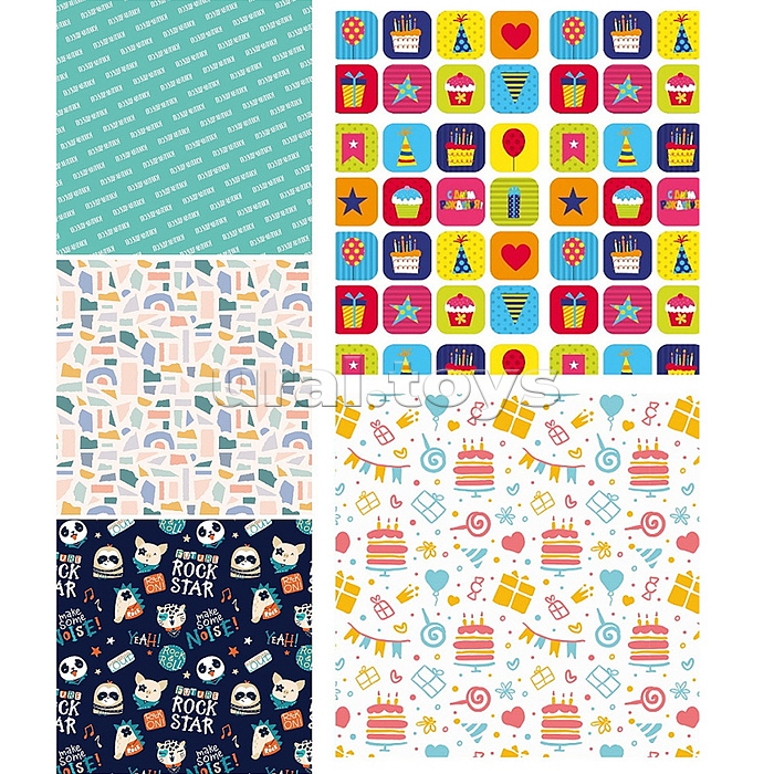 Упаковочная бумага. Яркие оттенки, в ассортименте (70х100см, 1л, 5 дизайнов в шоубоксе)