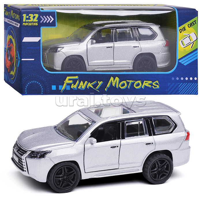 Серебристая инерционная машинка с люком die-cast, 1:32, открывающиеся двери