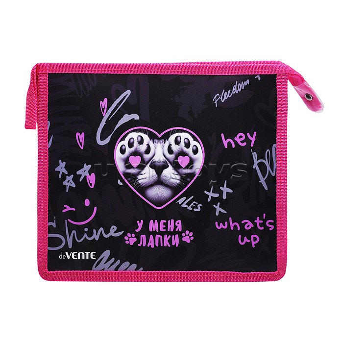 Папка для тетрадей "У меня лапки" A5 (243x200x80 мм) с текстильным расширением 80 мм, на молнии сверху, 400 мкм, непрозрачная с рисунком, фактура песок, индивидуальная упаковка