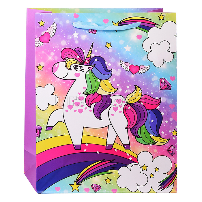 Пакет подарочный "Окрыленный единорог" 26х32х10 см