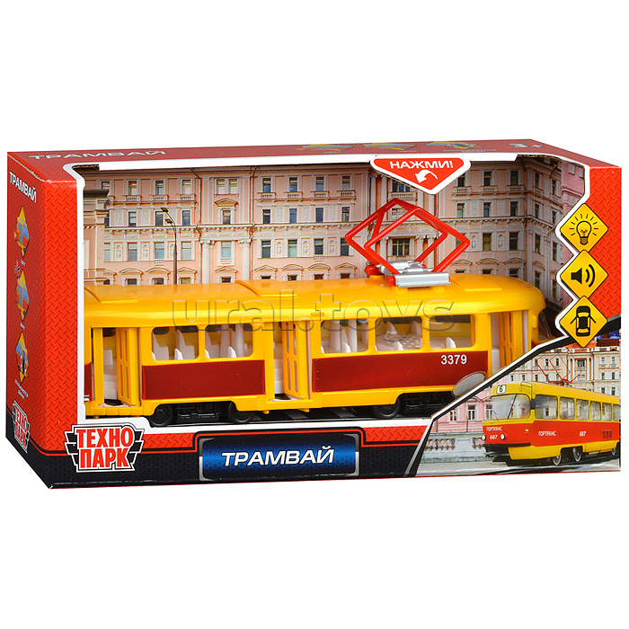 Трамвай (свет+звук) пластик, в коробке