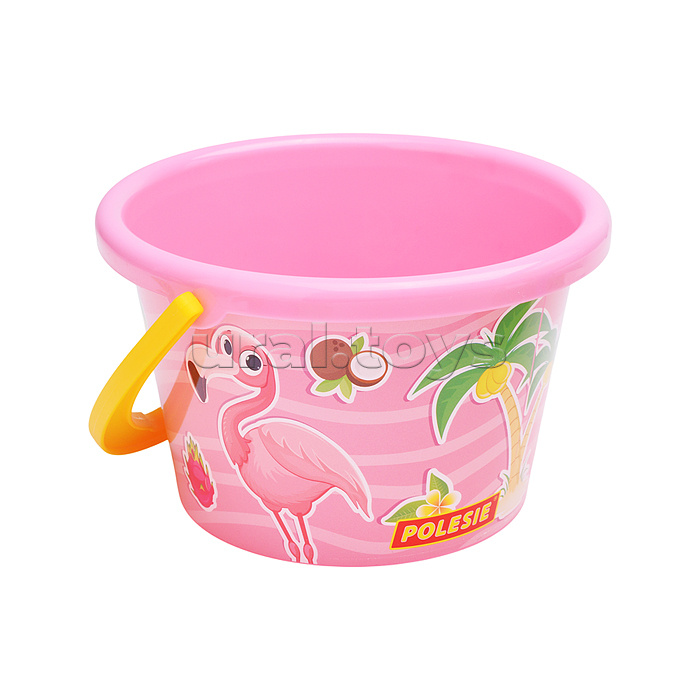 Набор №348: песочная мельница №2 с основанием ситечко среднее №2, ведро среднее с наклейкой, совок №2, грабельки №2, формочки (черепаха + морской конёк)