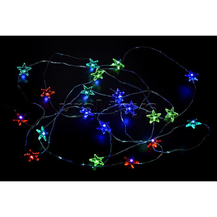 Электрогирлянда "Звезды" 3 м, 20ламп, батар., цветная