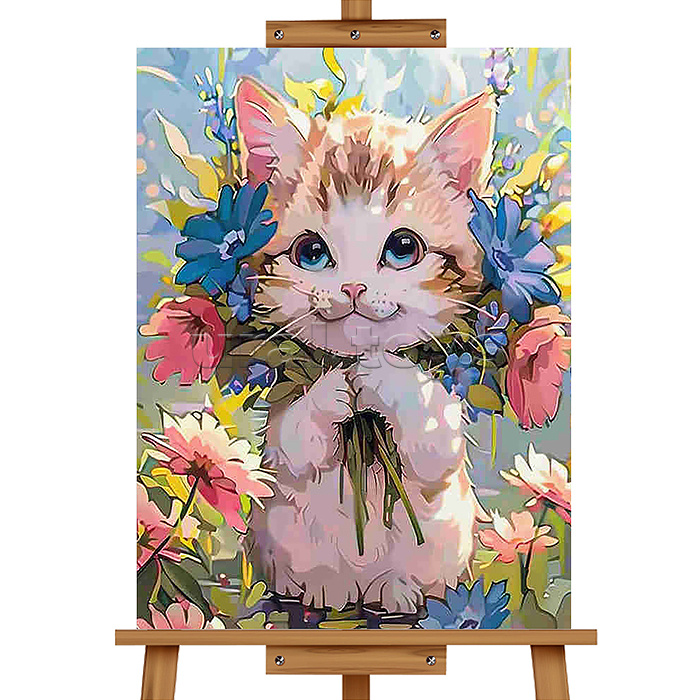 Картина по номерам "Котёнок в цветах" 30*20 см.