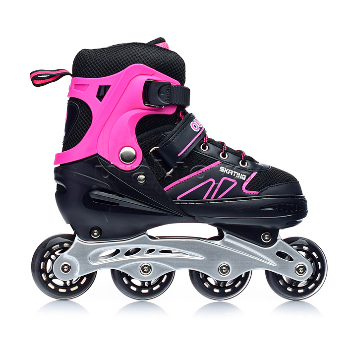 Роликовые коньки раздвижные, PU колёса, размер L, черно-розовые, в сумке