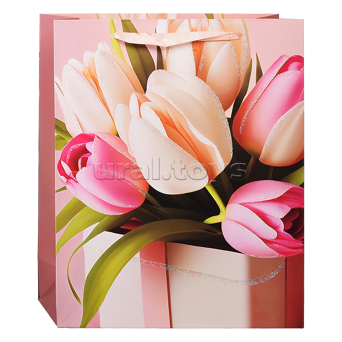 Пакет подарочный "Тюльпаны" 26x10x32 см